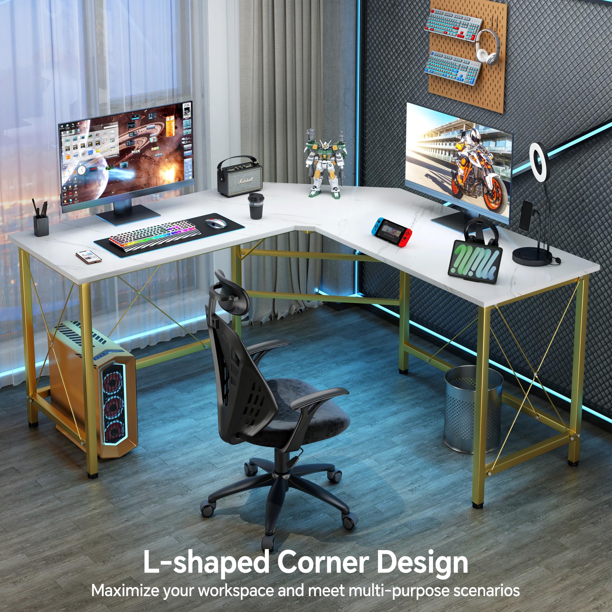 Mr IRONSTONE L-Shaped Stainless Steel Metal With MDF Desk 59